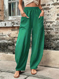 themeisles Women's Wide Leg Pants Trousers Navy Black Light Green Fashion Casual Daily Side Pockets Full Length Comfort Solid Colored S M L XL 2XL