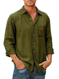 themeisles Men's Casual Shirt Black White Army Green Navy Blue Blue Long Sleeve Solid Color Turndown Street Daily Button-Down Clothing Apparel Cotton Denim Casual Comfortable Pocket