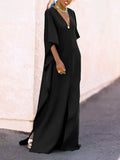 themeisles Batwing Sleeves Loose Solid Color Split-Side V-Neck Maxi Dresses