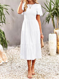 themeisles Solid Color Elastics Short Sleeves Loose Round-neck Midi Dresses