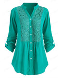 swvws Women's Plus Size Tops Tunic Shirt Plain Lace Long Sleeve Lace Trims V Neck Basic Daily Weekend Cotton Fall Winter Green White