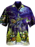 themeisles Men's Shirt Graphic Shirt Santa Claus Turndown Sea Blue Navy Blue + Black Green Blue Purple Street Casual Short Sleeve 3D Button-Down Clothing Apparel Fashion Designer Casual Comfortable