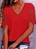 themeisles Lace Lace Splicing Loose V-neck Short-sleeved T-shirt