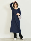 themeisles Simple Long Sleeves Loose Solid Color Round-Neck Midi Dresses