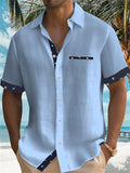 themeisles Men's Linen Shirt Summer Shirt Beach Shirt White Blue Green Short Sleeve Striped Lapel Spring & Summer Hawaiian Holiday Clothing Apparel Basic