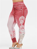 swvws Women's Plus Size Chinos Pants Trousers Lace Pocket Print Floral Streetwear Casual Daily Going out Natural Full Length Winter Fall Black Blue Pink L XL XXL 3XL 4XL