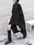 themeisles Batwing Sleeves High-Low Pockets Solid Color High-Neck Midi Dresses Sweater Dresses