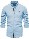 themeisles Spring and Summer Slim Shirt Men's Cotton Linen Breathable Casual Fashion Business Solid Color Long-sleeved Lapel Pleated Shirt Men