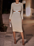 themeisles Contrast Cutout Ribbed Bodycon Dress