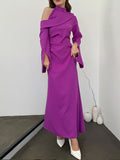 themeisles Flared Sleeves Asymmetric Buttoned Hollow Solid Color Zipper Cold Shoulder Evening Dresses Maxi Dresses