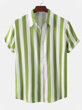 themeisles Summer Hot Sale Men's Printed Striped Short-sleeved Lapel Hong Kong Style Personality Loose Casual Shirt