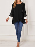 themeisles Round Collar Collision Cross Hollow Jacquard Nine-quarter Sleeve Spring Shirt
