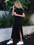 themeisles Original Solid Split-Side Elasticity Waist Dress