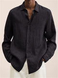 themeisles Men's Linen Shirt Button Up Shirt Casual Shirt Beach Shirt Black Khaki Dark Blue Long Sleeve Plain Turndown Spring & Summer Hawaiian Holiday Clothing Apparel