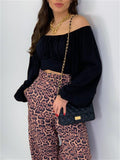 themeisles Tops Female Solid Color Exposed Umbilical Cord Lantern Sleeves A Collar Sexy Hot Girls Laced Bubble Sleeve Long-sleeved Shirt