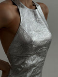 themeisles Zipper Split-Joint Solid Color Backless Sleeveless Skinny Round-Neck Mini Dresses
