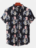 themeisles Spring and Summer New Men's Short-sleeved Loose Type Floral Print Shirt Beach Wind Vacation Style Hawaiian Shirt