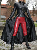 themeisles Women's Faux Leather Jacket Pocket Outdoor Street Daily Going out Faux Leather Maxi Coat Fall Spring Green Black Red Zipper Turndown Regular Fit S M L XL XXL 3XL