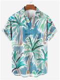 themeisles Men's Shirt Summer Hawaiian Shirt Graphic Prints Palm Tree Turndown Navy Blue Blue Sky Blue Purple Green Casual Holiday Short Sleeve Button-Down Print Clothing Apparel Tropical Fashion Hawaiian Soft
