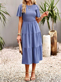 themeisles Solid Color Elastics Short Sleeves Loose Round-neck Midi Dresses