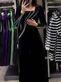 themeisles Solid Color Tied Waist A-Line Sequined Long Sleeves Maxi Dresses