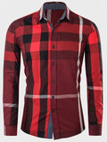 themeisles Large Size New Fashion Urban Men's Cotton Long-sleeved Shirt Patchwork Color Plaid Loose Type Lapel Shirt