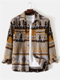 themeisles Casual Fashion Retro Floral Color Blocking Western Style Loose Lapel Long-sleeved Thickened Shirt Cardigan Jacket Men's Shirt