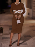 themeisles Contrast Cutout Ribbed Bodycon Dress