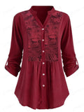 swvws Women's Plus Size Tops Tunic Shirt Plain Lace Long Sleeve Lace Trims V Neck Basic Daily Weekend Cotton Fall Winter Green White