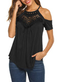 themeisles Solid Color Short-sleeved Female Summer Embroidery Hanging Neck Paragraph Suspenders Sexy Top T-shirt Strapless Casual Top T-shirt