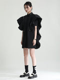 themeisles Original Solid Color Detachable Falbala Black Mini Dress