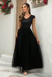 themeisles Sequin V-Neck Mesh Maxi Dress