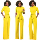 themeisles New Fashion Women's Solid Color Lapel Five-point Sleeve High Waist Wide Leg Jumpsuit