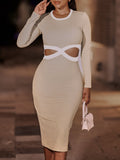 themeisles Contrast Cutout Ribbed Bodycon Dress