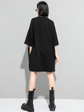 themeisles Original Black Zipper Batwing Sleeve Round-Neck Mini Dress