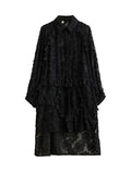 themeisles Tasseled Split-side Split-Joint Solid Color Flower Print Buttoned Loose Long Sleeves Lapel Midi Dresses
