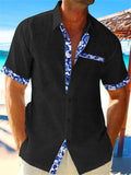 themeisles Men's Linen Shirt Casual Shirt Summer Shirt Beach Shirt Black White Pink Short Sleeve Plain Lapel Spring & Summer Hawaiian Holiday Clothing Apparel Front Pocket
