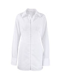 themeisles Split-Front Solid Color Buckle Skinny Long Sleeves Lapel Mini Dresses