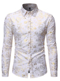 themeisles Casual Solid Color Men's Men's Long-sleeved Single-breasted Shirt Metal Hot Gold Printing Lapel Trend Men's Shirt Cardigan