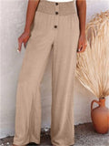 themeisles Women's Spring and Summer New Women's Pants Solid Color Cotton and Linen Elastic Loose Casual Wide-legged Women's Pants