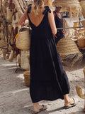 themeisles Solid Color Sleeveless Loose V-Neck Midi Dresses