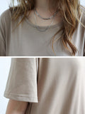themeisles Simple Loose Short Sleeves Solid Color Round-Neck Maxi Dresses