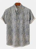 themeisles Summer New Flower Beach Short-sleeved Shirt Camouflage Printing Stand-up Collar Slim Type Shirt Men's Clothing