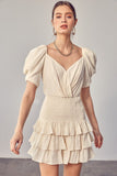 themeisles Puff Sleeves Ruffle Dress