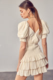 themeisles Puff Sleeves Ruffle Dress
