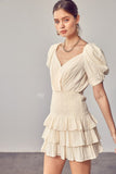 themeisles Puff Sleeves Ruffle Dress