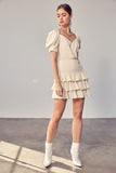 themeisles Puff Sleeves Ruffle Dress