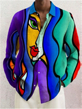 themeisles Men's Shirt Graphic Shirt Abstract Turndown Yellow Blue Purple Rainbow 3D Print Outdoor Street Long Sleeve Button-Down Print Clothing Apparel Fashion Designer Casual Breathable