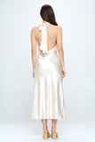 themeisles Satin Draped Halter Neck Dress