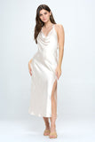 themeisles Satin Draped Halter Neck Dress